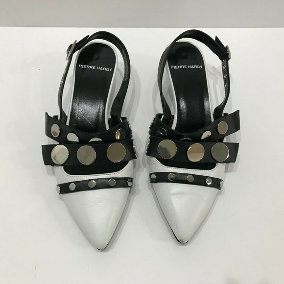 Pierre Hardy Black White Leather Slingback Kitten - Picture 3 of 8